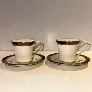 Set of 2 cups and saucers. Noritake Fine China Society Satin pattern.
